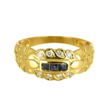 Ring - 18 karaat Geel goud Saffier - Diamant, Sieraden, Tassen en Uiterlijk, Ringen, Nieuw