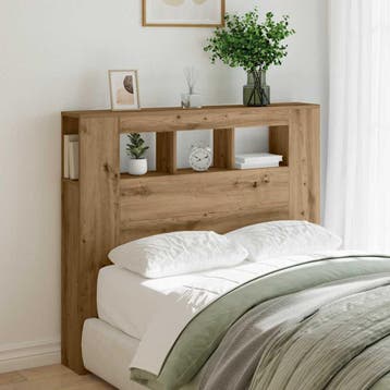 vidaXL Hoofdeinde met LED 120x18,5x103,5 cm hout artisanaal, Verzenden, Nieuw, Bruin, Hout