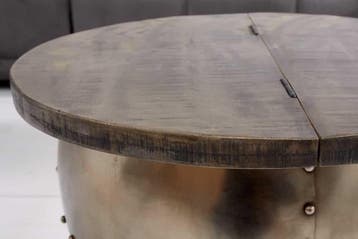 Ronde salontafel DRUMP STORAGE 70cm grijs zilver mangohout, Ophalen of Verzenden, Nieuw