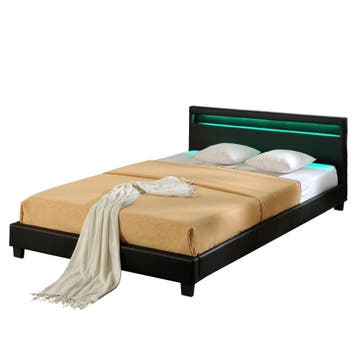 Bed Parijs met LED-verlichting bedbodem 140x200 cm zwart, Verzenden, Nieuw