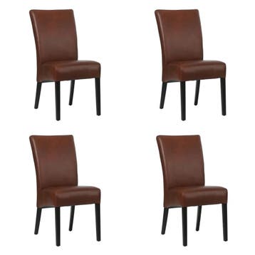 Set van 4 Leren eetkamerstoelen Just - Granada Cognac, Huis en Inrichting, Stoelen, Ophalen of Verzenden, Nieuw, Leer