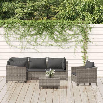 vidaXL 6-delige Loungeset met kussens poly rattan grijs, Verzenden, Nieuw, Loungeset