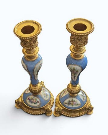 Kaarsenhouder (2) - Verguld brons - Napoleon III-porselein
