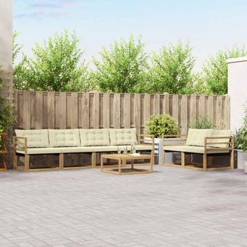 vidaXL Buiten bankenset 7 st Wit en crèmekleurig, Verzenden, Nieuw
