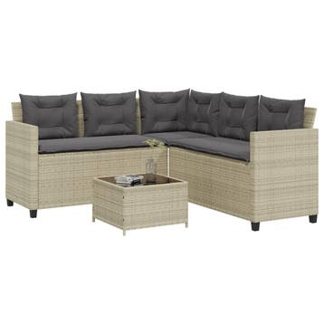 vidaXL Tuinbank met tafel en kussens L-vormig poly rattan, Verzenden, Nieuw