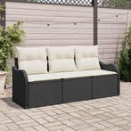 vidaXL Tuin Sofa Set met opslag 3 pcs Zwart Poly riet, Tuin en Terras, Verzenden, Nieuw, Rotan, 3 zitplaatsen