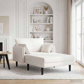 vidaXL Grote chaise longue Crèmekleurig Bouclé, Verzenden, Nieuw