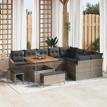 vidaXL Tuinbankenset 12 st 7-Aantal zitplaatsen Grijs Poly, Verzenden, Nieuw, Rotan, 2 zitplaatsen