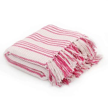 vidaXL Plaid strepen 220x250 cm katoen roze en wit, Huis en Inrichting, Verzenden, Nieuw, Roze