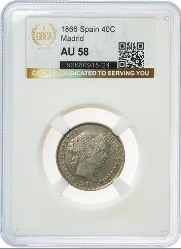 Spanje. Isabel II. 40 Céntimos de Escudo 1866 - AU58