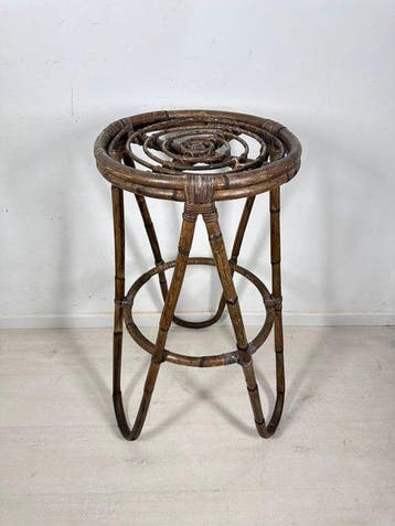 Kruk - Vintage bamboe- en rotan plantenstandaard - Hout