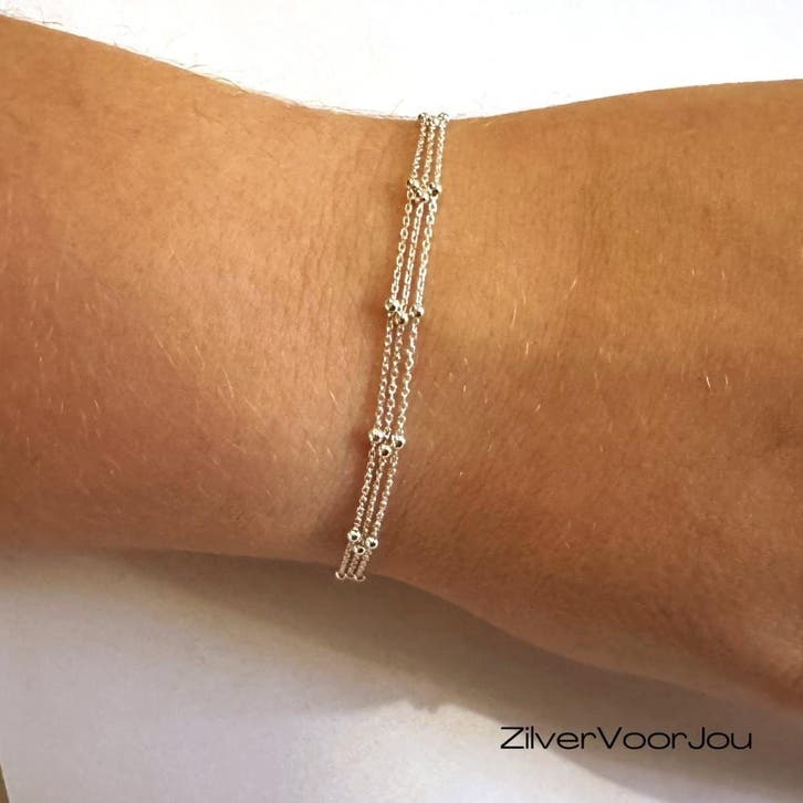 Zilveren triple bal ketting armbandje - Copy, Sieraden, Tassen en Uiterlijk, Armbanden, Nieuw, Verzenden