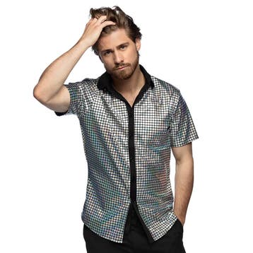Disco Shirt Geblokt Diamond Zilver Heren, Ophalen of Verzenden, Nieuw