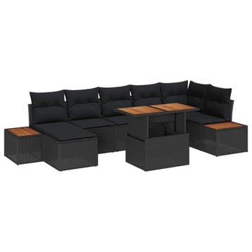 vidaXL Tuinbankenset 8 st Zwart en Bruin, Verzenden, Nieuw, Rotan, 8 zitplaatsen