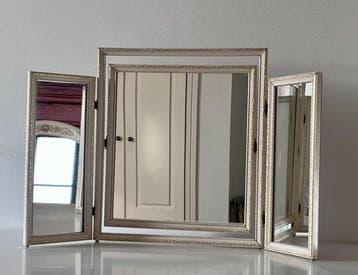 Spiegel - Walnoot - Groot vintage driepaneel