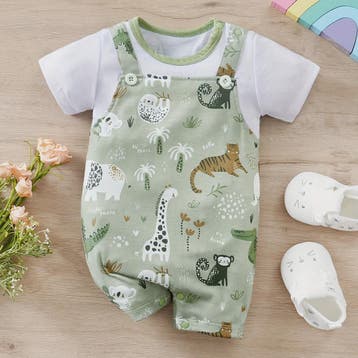 Schattige Baby Jongens Romper met Dierenprint - Faux Twee-de, Verzenden, Nieuw