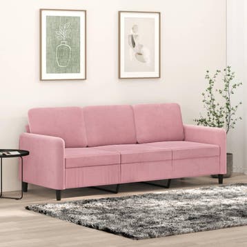 vidaXL Driezitsbank 180 cm fluweel roze, Verzenden, Minder dan 150 cm, Stof, Driepersoons