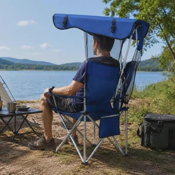 Comfortabele Campingstoel met Zonnedak, Bekerhouders en Opbe, Verzenden, Nieuw