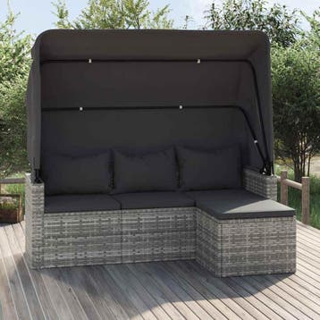vidaXL Tuinbank 3-zits met dak en voetenbank poly rattan, Verzenden, Nieuw