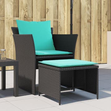 vidaXL Tuinstoel met voetenbank poly rattan zwart, Tuin en Terras, Verzenden, Nieuw, Rotan