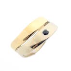 Bicolor gouden ring met zwarte moissanite, Gebruikt, Overige kleuren, Ophalen of Verzenden, 17 tot 18