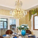 Luxe Kristallen Kroonluchter – Gouden Plafondlamp Ø60cm, Verzenden, Nieuw