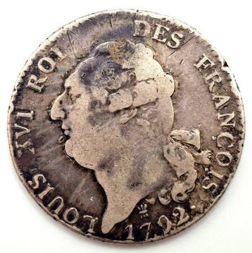 Frankrijk. Lodewijk XVI (Grondwet). Ecu 1792-I, Limoges, Postzegels en Munten, Munten | Europa | Niet-Euromunten