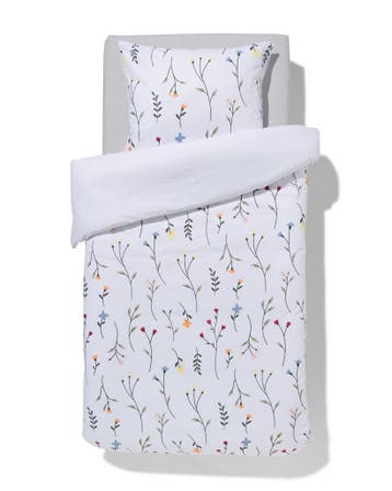 HEMA Dekbedovertrek 140x200/220cm zacht katoen veldbloemen, Verzenden, Nieuw, Wit