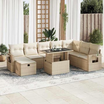 vidaXL 9-delige Loungeset met kussens poly rattan beige, Verzenden, Nieuw, Loungeset