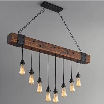 Industriële Houten Balk Hanglamp – 8-Lichts Retro Design, Verzenden, Nieuw