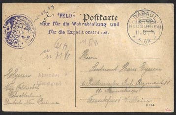Duits Nieuw-Guinea 1914 - DNG veldpostkaart ° Rabaul 11.8.14, Gestempeld