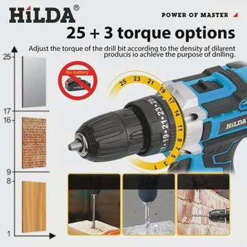 HILDA 21V Accuboormachine - Krachtige Draadloze Boormachine, Verzenden, Nieuw
