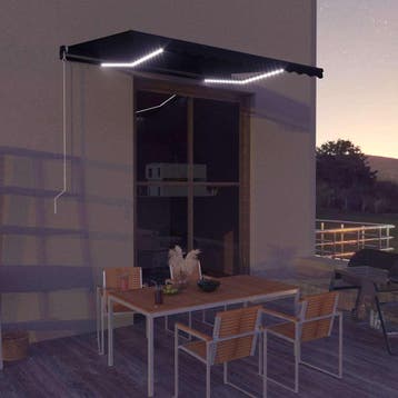 vidaXL Handmatig knikarmscherm met solar LED 3,5 x 2,5 m, Verzenden, Nieuw