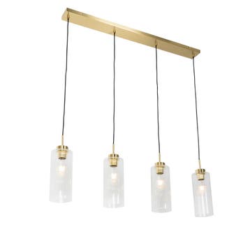 Art Deco hanglamp goud met glas 4-lichts - Laura, Verzenden, Nieuw, Glas, Art Deco