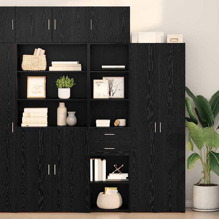 vidaXL Highboard met lade Zwart Eiken 45 x 42,5 x 185 cm, Huis en Inrichting, Kasten | Buffetkasten, 25 tot 50 cm, Nieuw, Overige houtsoorten