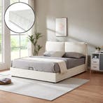 Tweepersoonsbed Lunner met matras 200x160 cm beige [en.casa], Verzenden, Nieuw