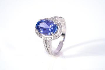 Ring - 18 karaat Witgoud - 2.03ct. tw. Tanzaniet - Diamant, Nieuw