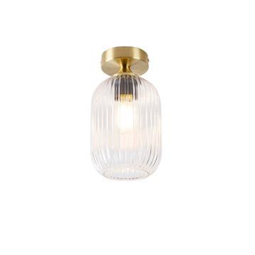 Art Deco plafondlamp messing met helder glas - Banci, Huis en Inrichting, Lampen | Plafondlampen, Verzenden, Nieuw, Glas, Art Deco
