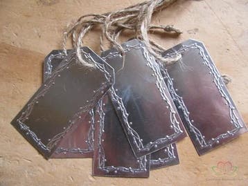 Metalen label te beschrijven 7x3,5 cm met jute 6 stuks, Ophalen of Verzenden, Nieuw