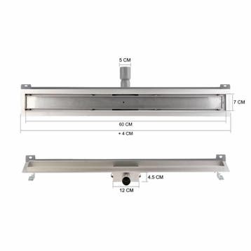 Aanbieding: RVS Douchegoot MUUR flens 60x7cm met los sifon -, Ophalen of Verzenden, Nieuw
