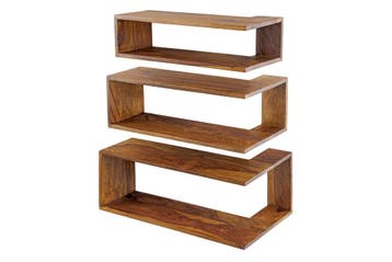 Hoekplank SURREAL 55/60/65cm set van 3 sheesham hout bruin, Ophalen of Verzenden, Nieuw