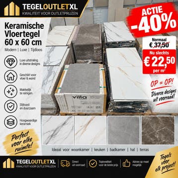 60x60 cm Keramische Vloertegels – Marmerlook | ACTIE -40%, Nieuw