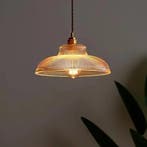 Nordic Houten Glazen Hanglamp – Vintage Messing E27, Verzenden, Nieuw