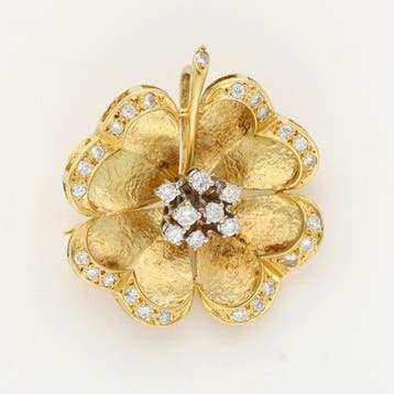Broche - 18 karaat Geel goud Diamant (Natuurlijk)