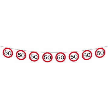 Vlaggenlijn Papier Verkeersbord 50, Hobby en Vrije tijd, Feestartikelen, Ophalen of Verzenden, Nieuw