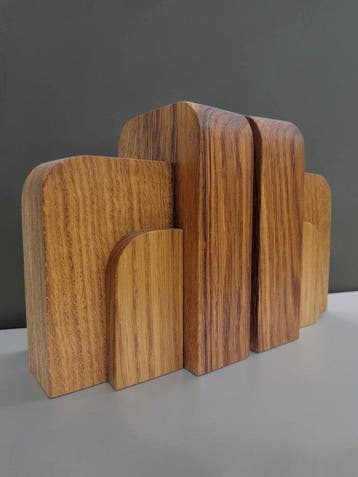 ArtDecoOnline - Boekensteunen (2) - De Brug naturel - Eik -, Antiek en Kunst
