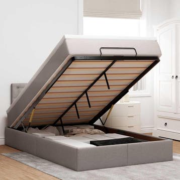 vidaXL Ottoman bed met matras 120x200cm stof taupe, Verzenden, Nieuw, Twijfelaar, 120 cm