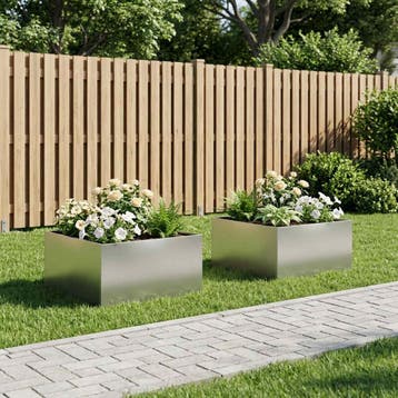 vidaXL Plantenbak 2 st zilver 60 x 60 x 40 cm Roestvrij, Verzenden, Nieuw, Metaal, 60 tot 100 cm