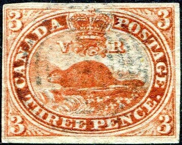 Canada 1852 - Tweede Uitgave, Amerikaanse Bever, 3D. rood -, Gestempeld