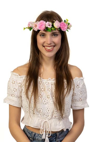 KIMU® Glitter Bloemenkrans Haar Rozenkrans Roze Lichtroze Bl, Kleding | Dames, Ophalen of Verzenden, Nieuw, Carnaval, Accessoires